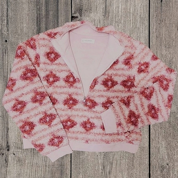 LUCKY BRAND SHERPA HALF ZIP PULLOVER PINK LONG‎ SLEEVE WOMENS SZLarge NEW - Picture 2 of 7